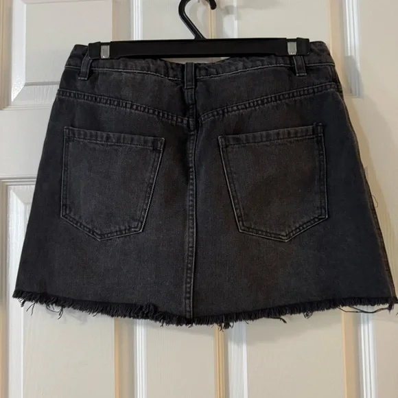 We the Free Black Cotton Denim Frayed Hem Mini Goth Whimsical Skirt Fringed 28 - Picture 6 of 10